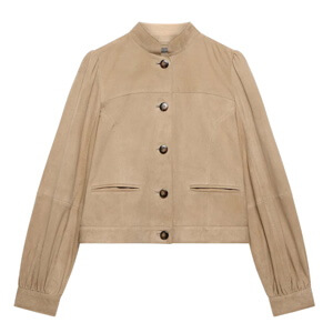 Mint Velvet Neutral Suede Puff Sleeve Jacket